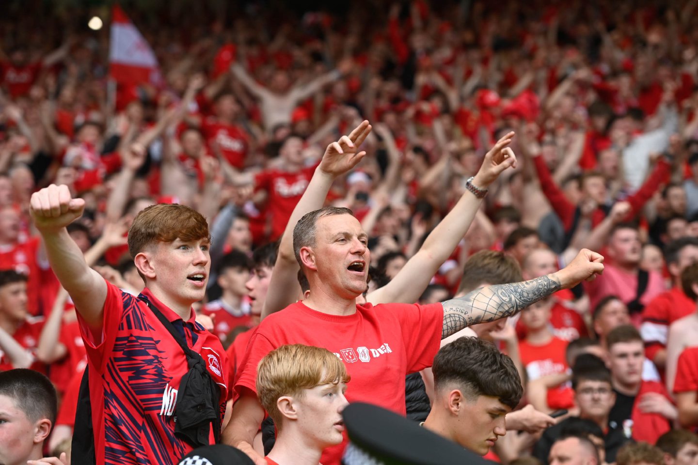 Aberdeen fans celebrating after winning the Scottish Cup at Hampden. 