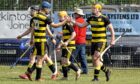 Col Glen's Neily McNaughton (right) celebrates the opening goal in the cup tie with Glenurquhart.  Image: Neil Paterson.