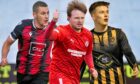 Inverurie Locos' Paul Coutts, left, Tony Dingwall of Brora Rangers, centre, and Huntly's Angus Grant are in the running for the Breedon Highland League team of the season.
