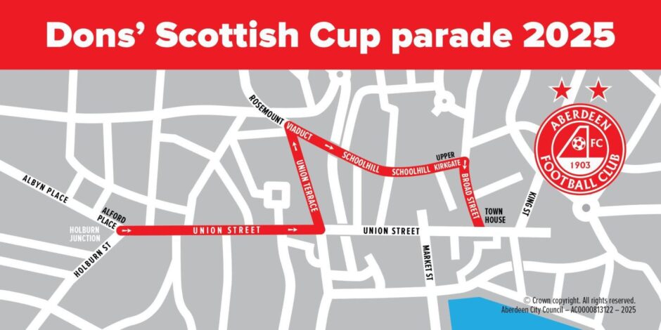 The route of the open-top bus parade in Aberdeen on Sunday. Image: ACC.