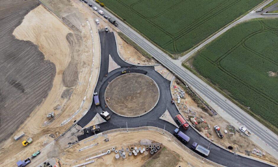 Drone image of roundabout at Delnies. 