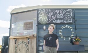 Joanne Wood runs Lossie Coffee Cart beside river Lossie. Image: Jason Hedges/DC Thomson.