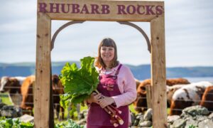 Carole under Rhubarb arch
