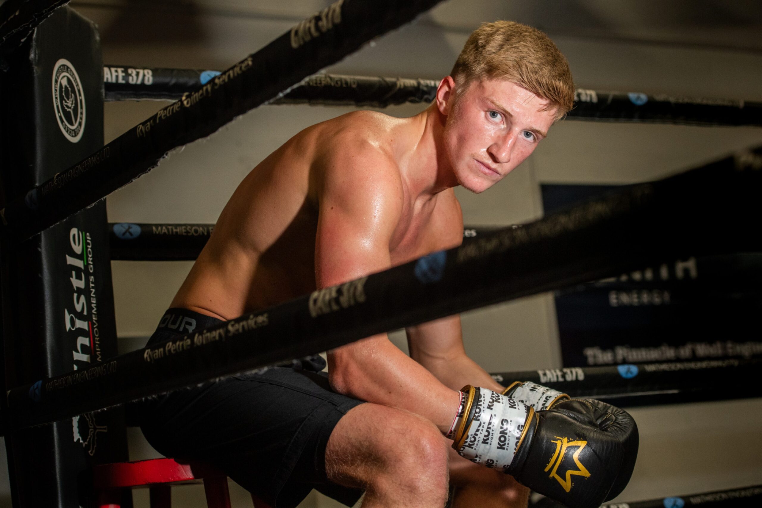 Aberdeen boxer Gregor McPherson at BodBox Gym ahead of his fight at the Beach Ballroom. Image by Kami Thomson/DC Thomson