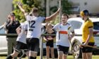Just on as a substitute, Lovat's Greg Matheson (facing) scores the breakthough goal against Fort William. Image: Neil G Paterson.