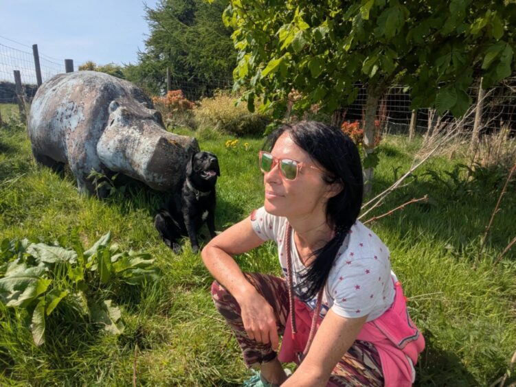 Gayle and Dante with the Ellon hippo. 