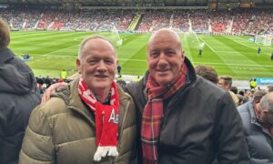 John McMaster and Neil Simpson at the Scottish Cup semi-final match between Aberdeen and Hearts.