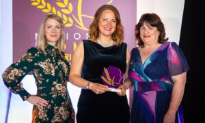 Awards host and comedian Rachel Parris, innovation winner Jilly Grant and Sarah Haire, head of agriculture at Dawn Meats, whose Dunbia division sponsored the innovation category.