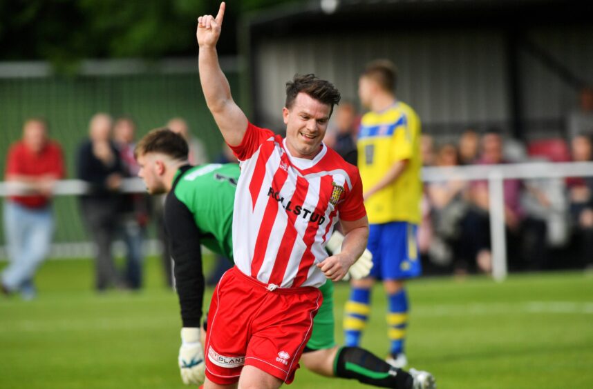 Conor Gethins, celebrates after scoring for Formartine United, against Inverurie Locos on July 29, 2017. 