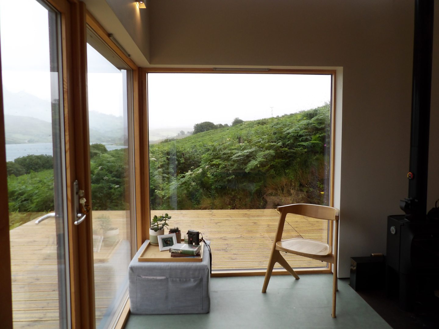 Scotland's Home of the Year's Skye cabin with just one of the great views from the sitting room.
