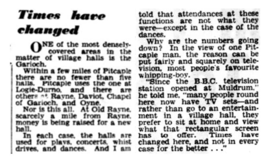 Some Chapel of Garioch Village hall regulars weren't the biggest fans of the BBC when it was introduced... Image: British Newspaper Archive