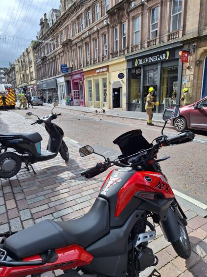 View of Union Street with motorbike in the foreground.
