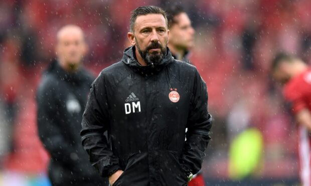 Aberdeen manager Derek McInnes looking dejected at full-time after the 2017 Scottish Cup final. Image: Darrell Benns/DC Thomson.