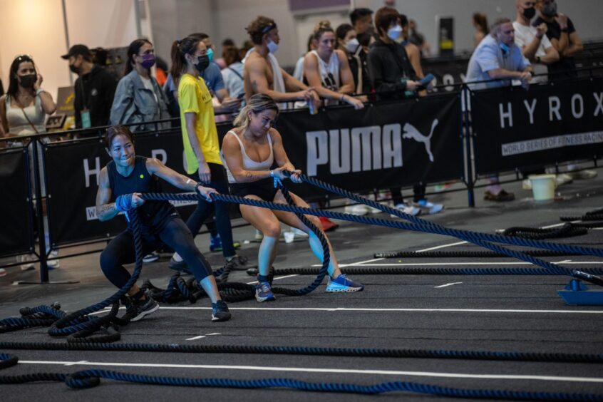 The sled pull event during a Hyrox race. Image: Shutterstock.