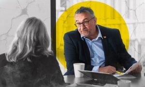 Co-leader of Aberdeen City Council, Christian Allard speaking to P&J reporter Lindsay Bruce. Image by Kami Thomson / DC Thomson.