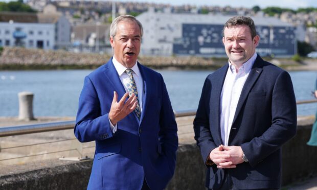 Nigel Farage with new Aberdeen reform councillor Duncan Massey. Image: Shutterstock.