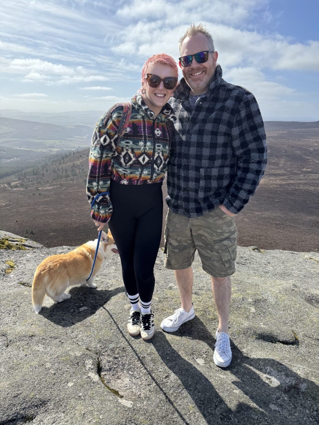 Sarah and Stuart on a walk with dog.