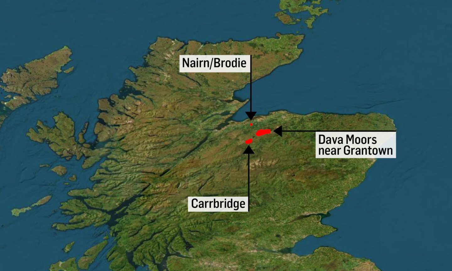 Map showing location of wildfires