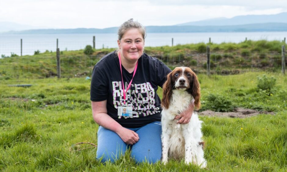 Naomi Thomas and her hunting dog Cae., a springer spaniel from Taynuilt who needs eye surgery.