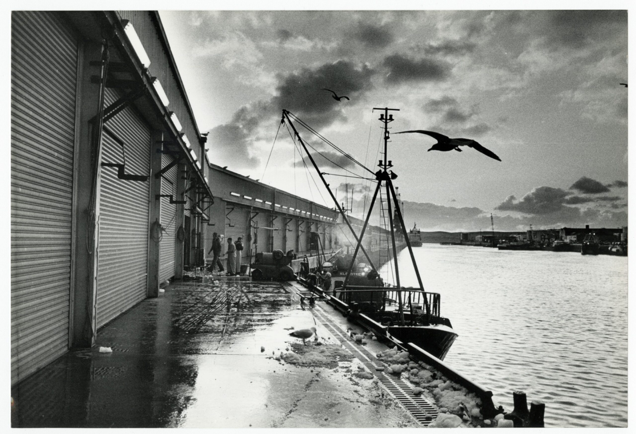 A scenic view of Aberdeen Harbour's fish market on a spring day