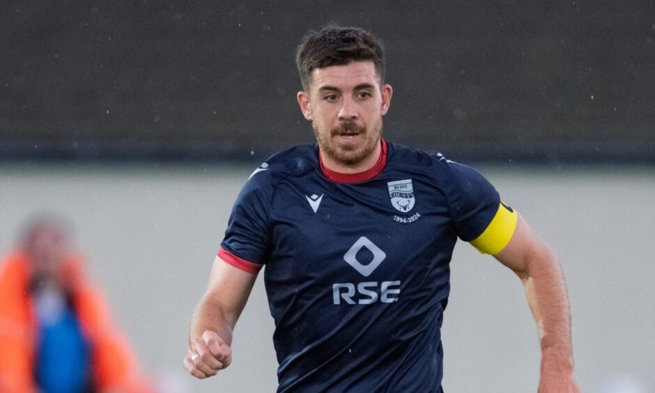 Ross County defender Declan Gallagher making his debut against Strathspey Thistle in a 5-0 friendly win at Seafield Park, Grantown, on July 1, 2025.