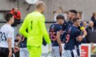 Ross County players celebrate after Ronan Hale (No9) makes it 2-0. Image: Jasperimage.