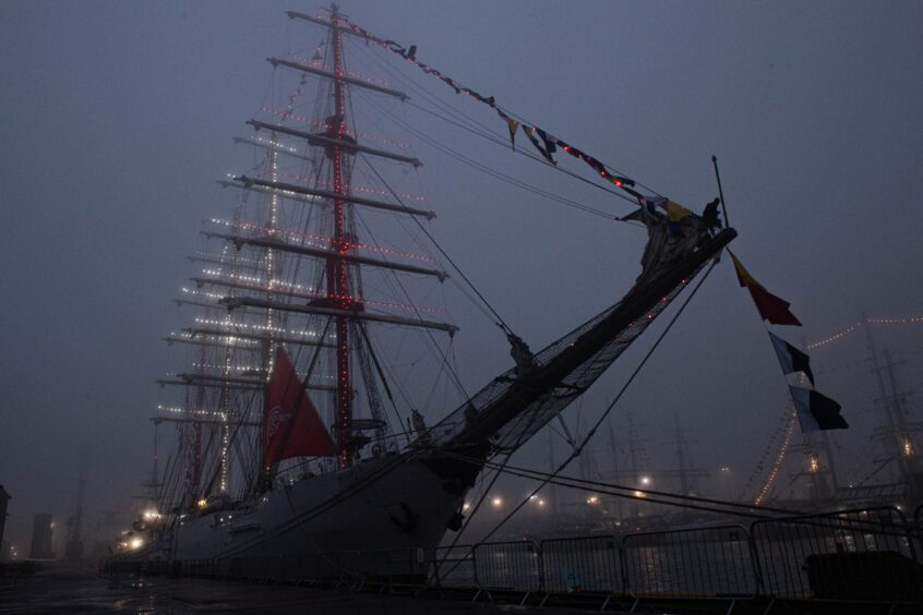 Tall Ships at night.