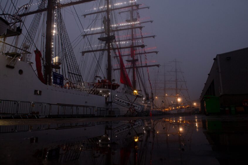 Tall Ships at night.