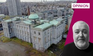 An aerial view of the derelict Woolmanhill Hospital in Aberdeen.