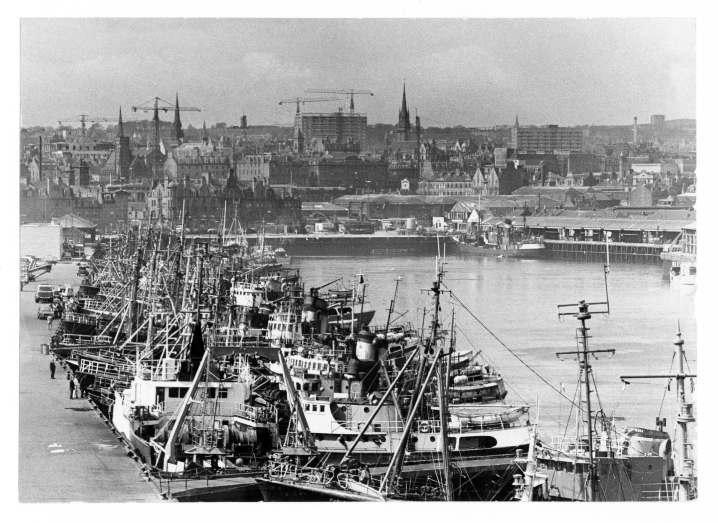 A mass of trawlers at Point Law, Aberdeen harbour, in 1975