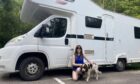 Fiona Campbell with her two-year-old dog Luna and her motorhome. Image: Supplied by Fiona Campbell