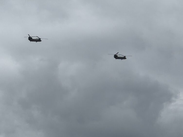 Chinooks fly over Aberdeen