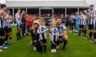Fraserburgh's Jamie Beagrie, right, and his family wife Rebecca, left, son Lucas (aged five), second from left, and daughter Alexa (aged three), receive a guard of honour before the game against Peterhead. Saturday, July 5th, 2025. Photos by Kenny Elrick/DC Thomson.