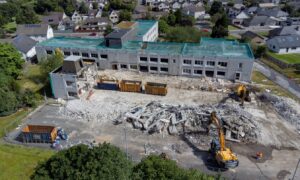 Drone image of the Gordon House demolition.