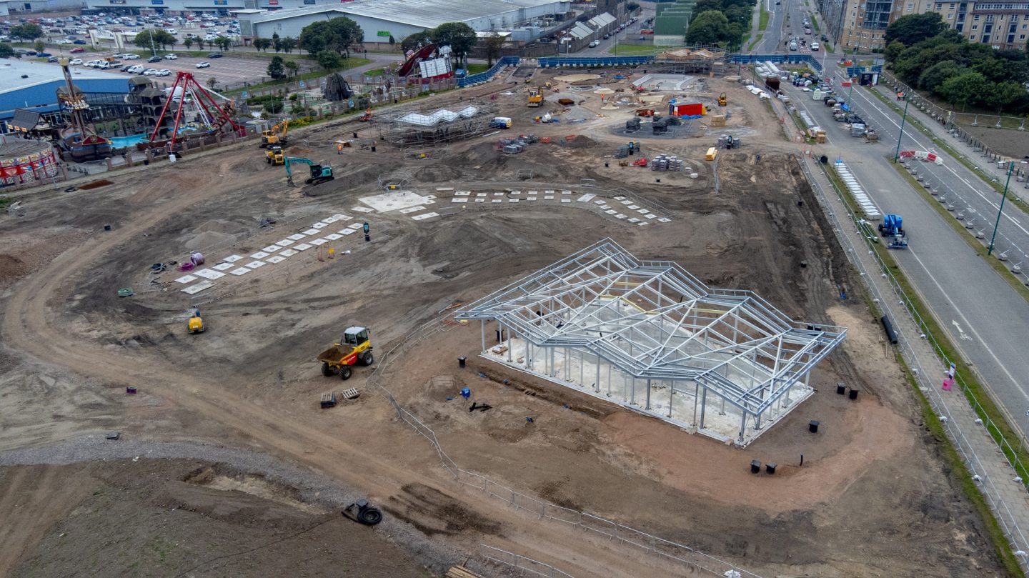Work under way on the park at the beachfront.