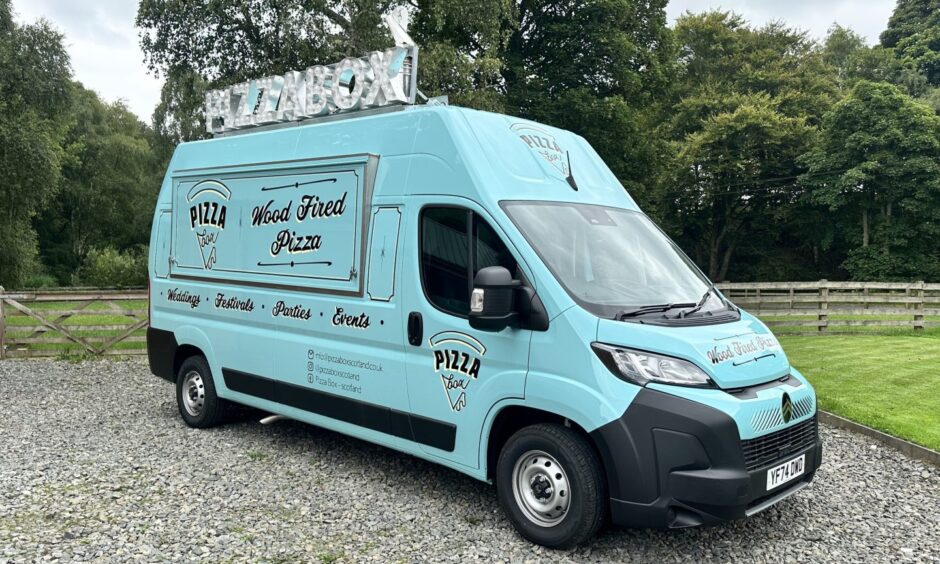 Blue Pizza Box food van.
