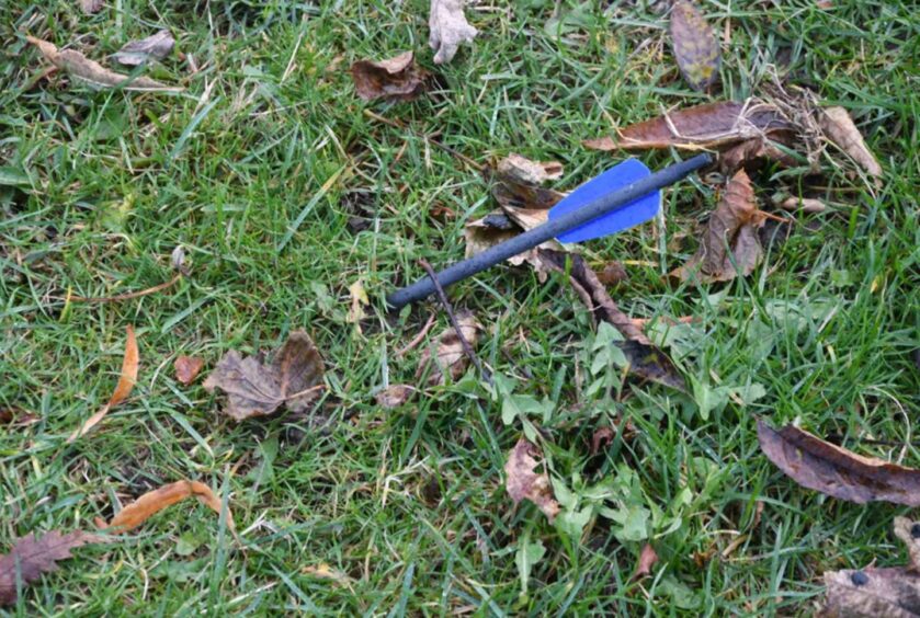The feathered crossbow bolt that Aberdeen man Alan Bruce fired into the stomach of Richard Murison in an attempted murder. 
