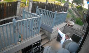 Raac homeowner Janice Mackie orders an Intruder to leave her property.