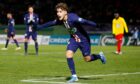 Adil Aouchiche of PSG celebrates after scoring his side's first goal. Image: