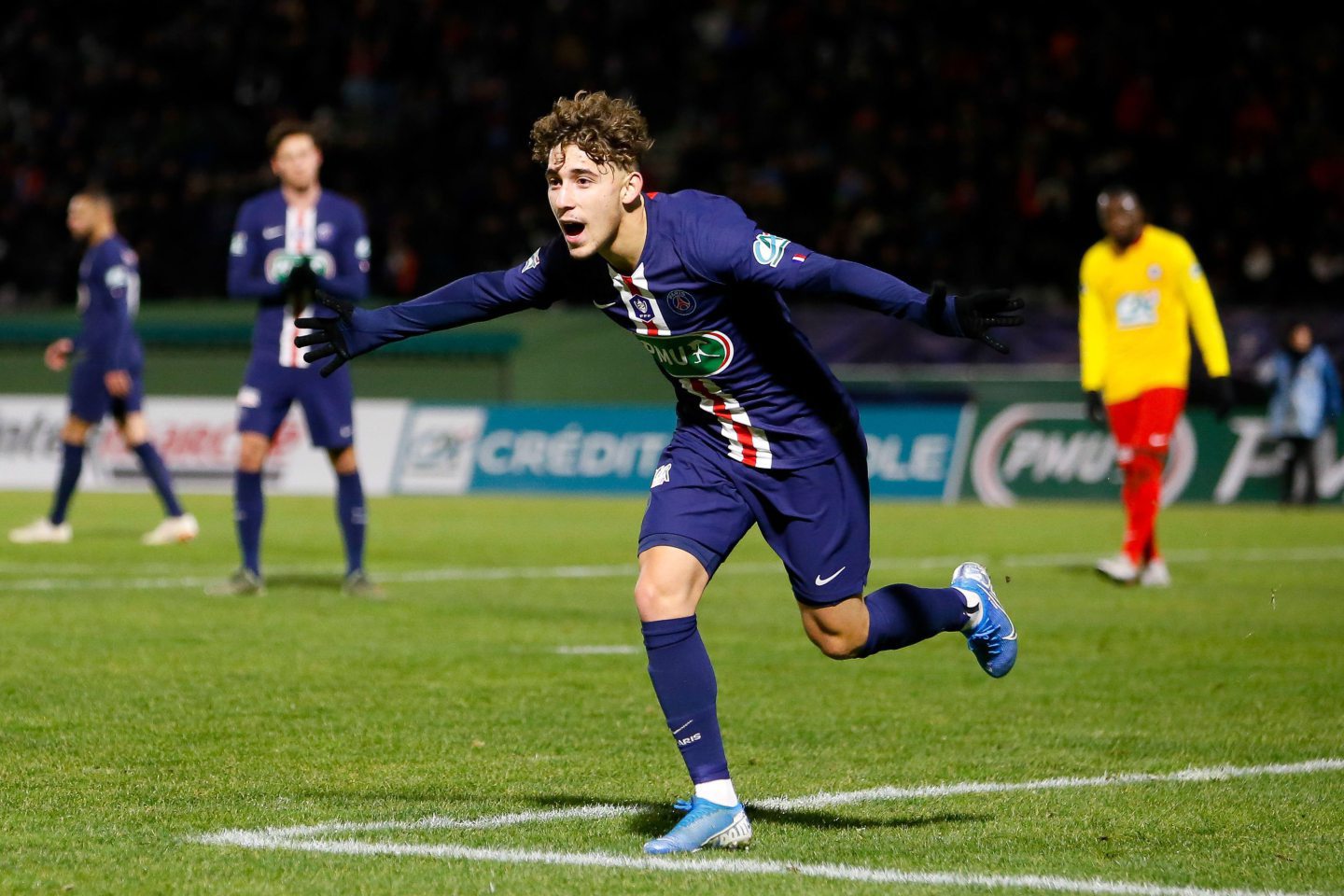 Adil Aouchiche of PSG celebrates after scoring his side's first goal. Image: