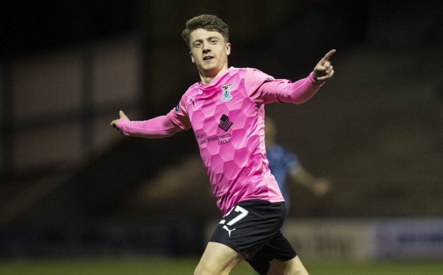 Daniel MacKay celebrates his goal for Inverness Caledonian Thistle against Raith Rovers in an SPFL Championship match at Raith Rovers' Stark's Park, Kirkcaldy, on March 16, 2021.