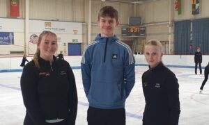 Emma Marandola, David Anderson and Emily Wright on the ice together at Moray Leisure Centre. Image: David Mackay/DC Thomson
