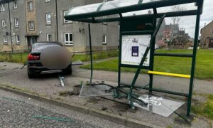 One car crashed into a bus stop. Image: Fubar News.