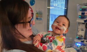 Mum Niamh and her baby girl Grace in the High Dependency Unit in Glasgow.
