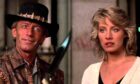 Paul Hogan and Linda Kozlowski in the famous knife scene in Crocodile Dundee.