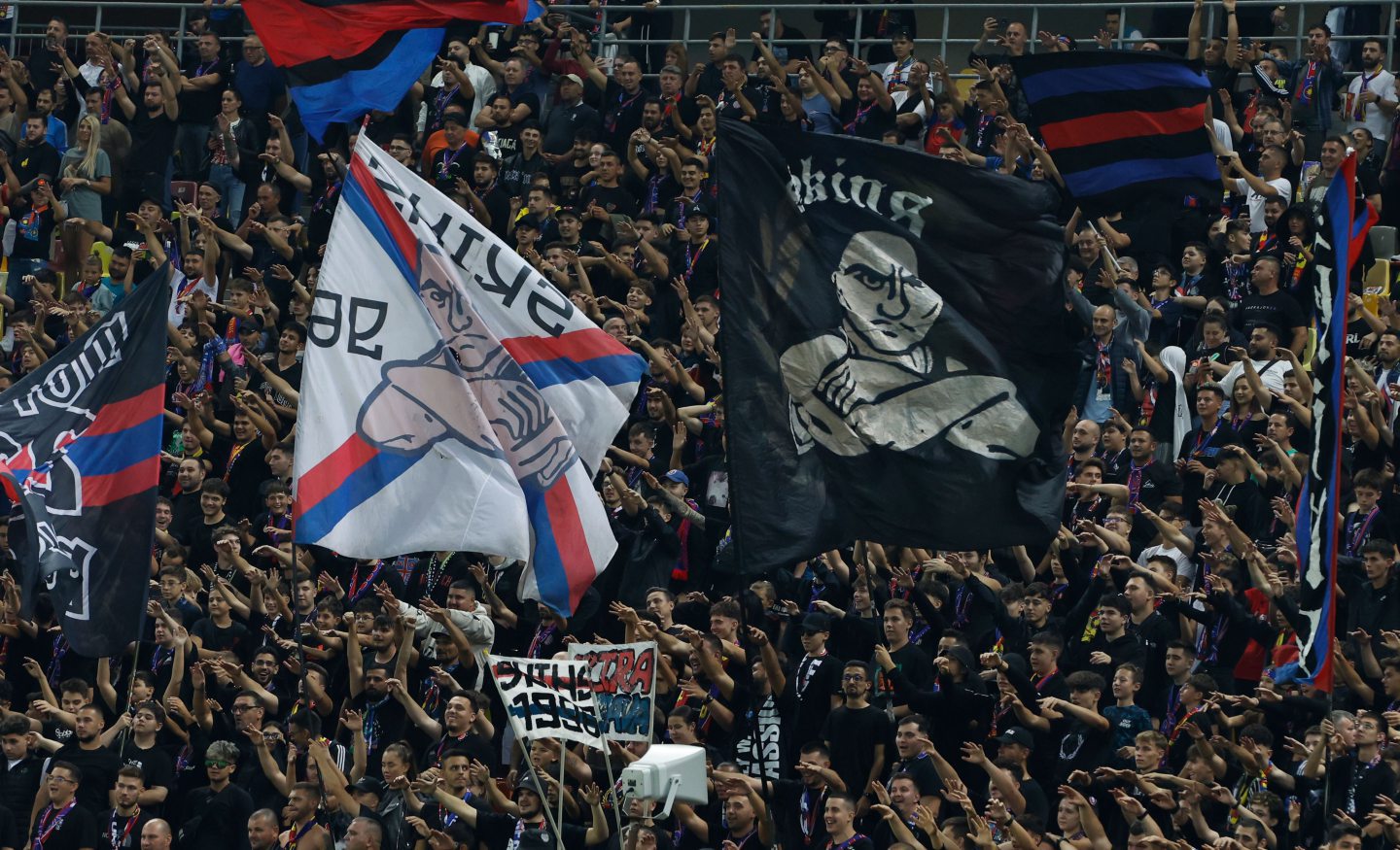 FCSB supporters during a Europa League match with RFS in Bucharest, Romania. Image: Shutterstock.