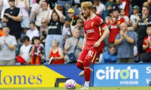 Luca Stephenson in action for Liverpool in a friendly against Preston North End in July. Image: Shutterstock.