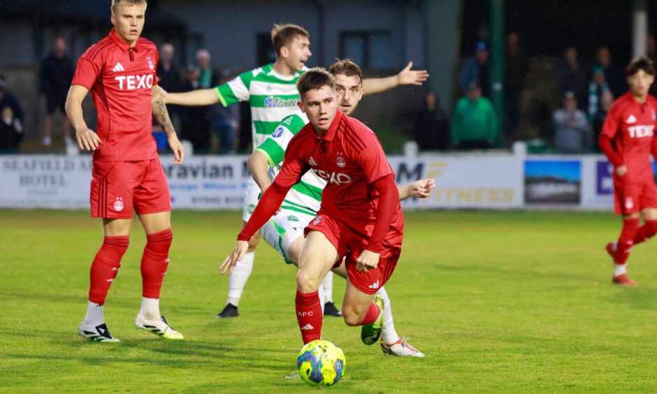 Mitchel Frame of Aberdeen during the Aberdeenshire Shield match between Buckie Thistle and Aberdeen at Victoria Park. Image: Shutterstock.