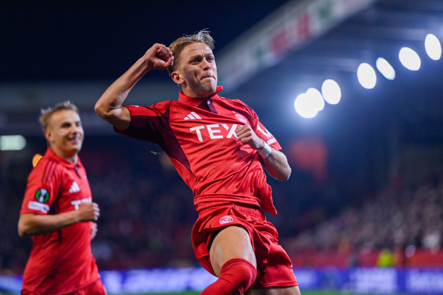 Aberdeen's Jesper Karlsson celebrates after scoring to make it 1-0 against Shakhtar Donetsk. 