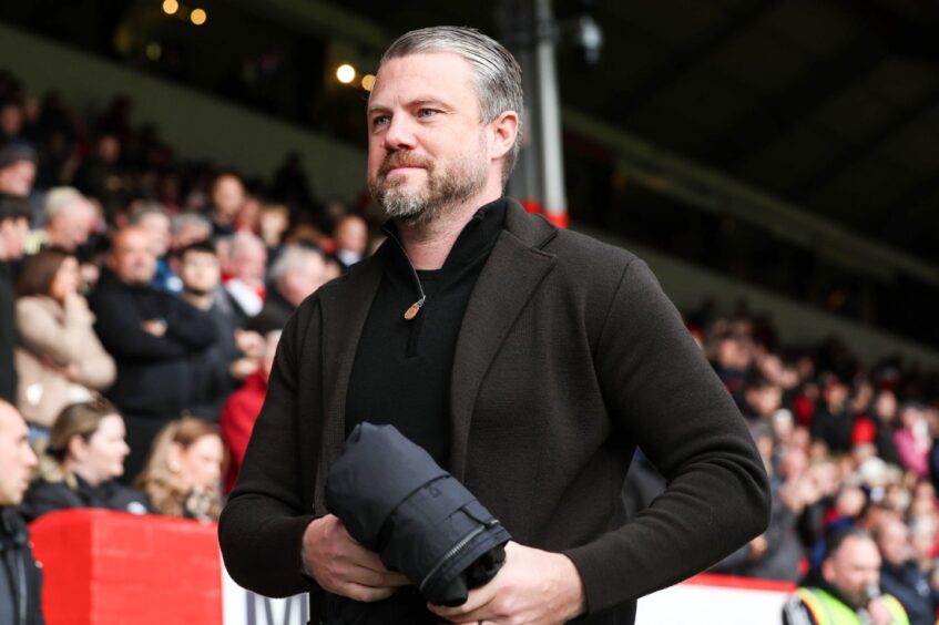 Aberdeen manager Jimmy Thelin during the Premiership win against Dundee at Pittodrie